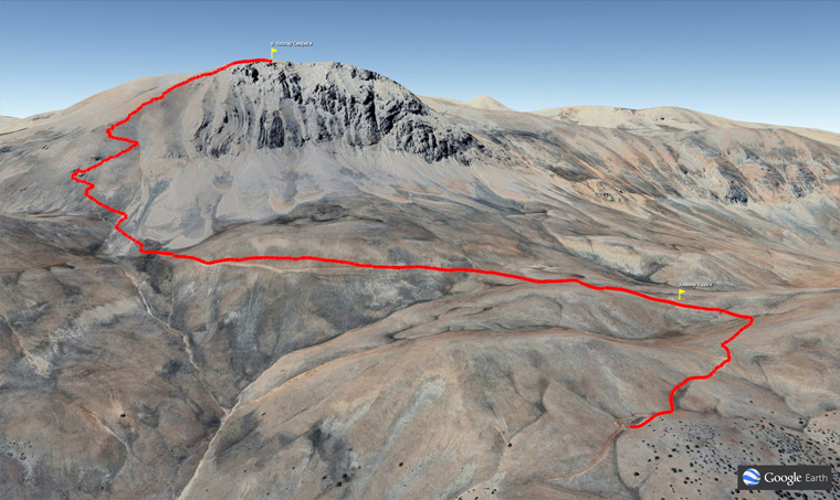 Линия маршрута на вершину Кизлар Сивриси - 3068 м